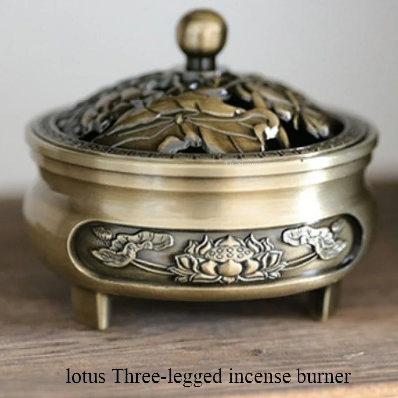 Lotus Dragon and Phoenix Antique  Alloy Incense Burner/Incense Lore Buddha Craft Supplies Office Teahouse Decoration Censer