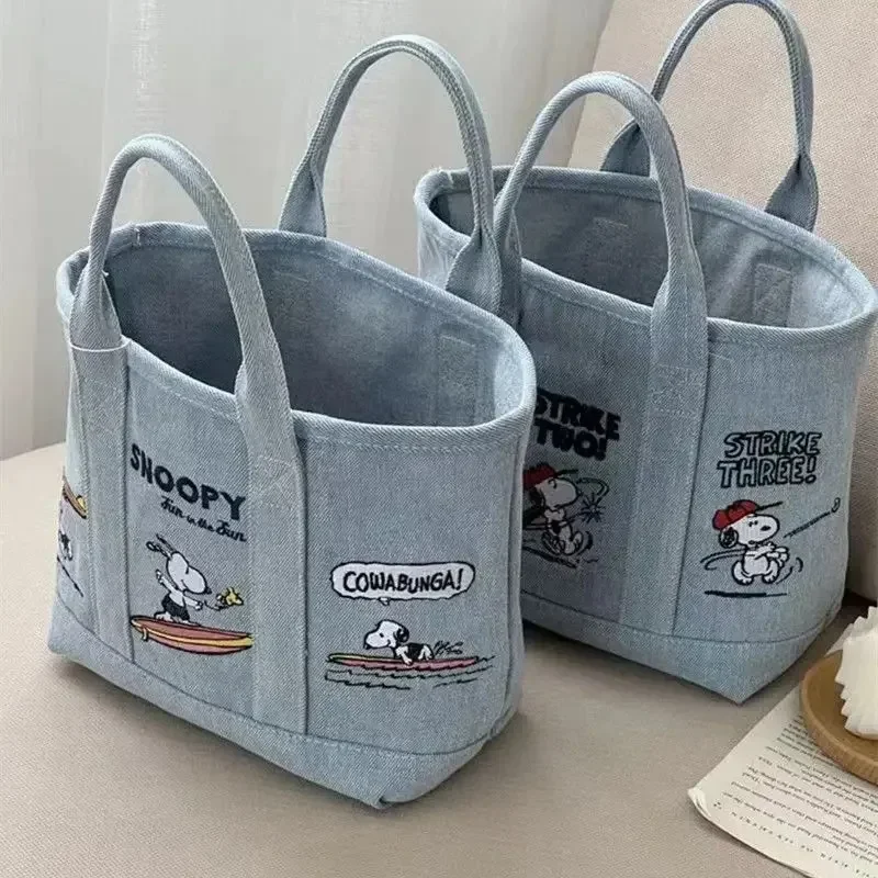 Snoopy Cute Kawaii Embroidered Canvas Mom Bag Lunch Office Bag Girls Student Outing Large Capacity Cartoon Print Handbag