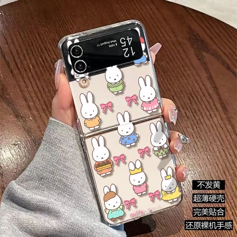Luxury Cute cartoon Miffy Clear Fold Phone case for Samsung Z Flip 3 4 5 6 7 ZFlip 8 Lovely Miffy shockproof back cover﻿﻿﻿﻿﻿﻿