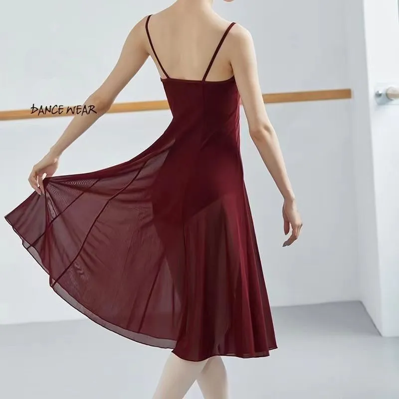 Women Girls Sleeveless Sling Dress Birthday Party Classical Ballet Lyrical Dress Formal Dance Chiffon Romper Gown Ballerina