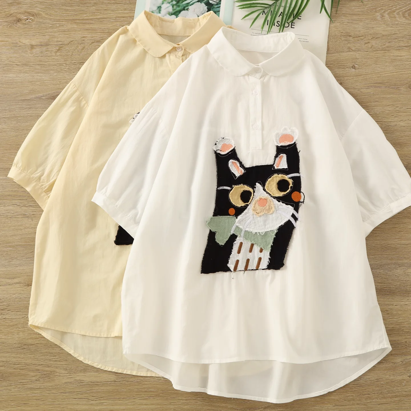 

Japanese vintage clothes harajuku fashion cotton cartoon puppy embroider patch shirts and blouses for women cute clothes