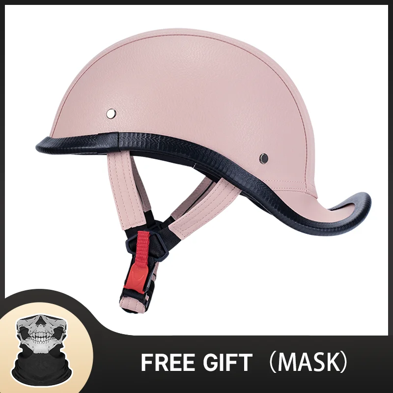 

Pink Leather Women Motorcycle Safety Hat Safety Helmet Protection Hard Hat Motorcycle Half Helmet Safety Hard Hat Summer Caps