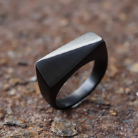 2025 new Punk Vintage Seal Ring for Men, Rectangular, Glossy, Grey Geometry, Stainless Steel, Jewelry Gifts, New Fashion