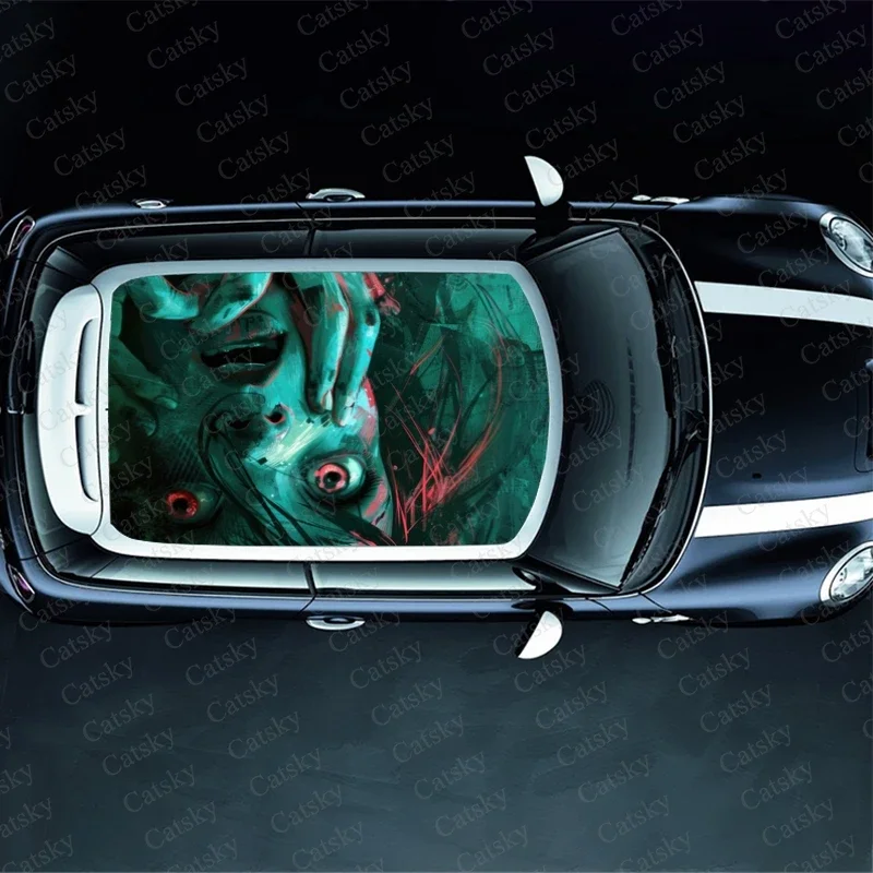 Scary Woman Art Car Roof Sticker Wrap Racing SUV Accessories Packaging Painted PVC Custom Car Graphic Decal