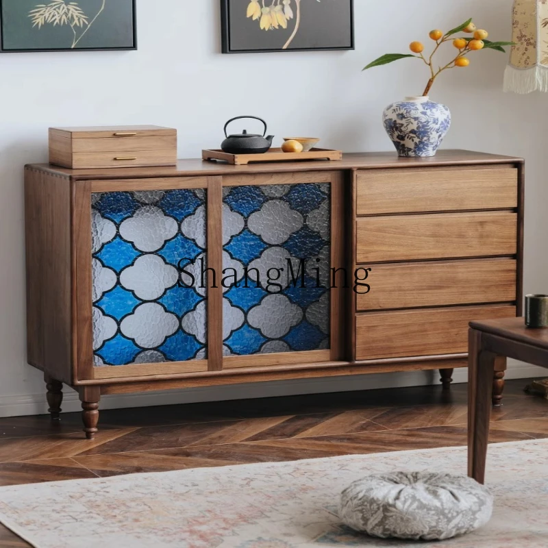 

ZYY dining side integrated against the wall retro black walnut solid wood living room dining room storage locker