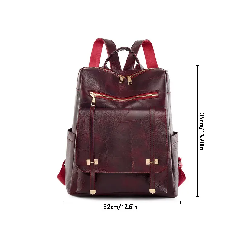 1PC Large Capacity Ladies PU Shoulder Bag Casual Travel Backpack Patchwork Leather Shoulder Bag