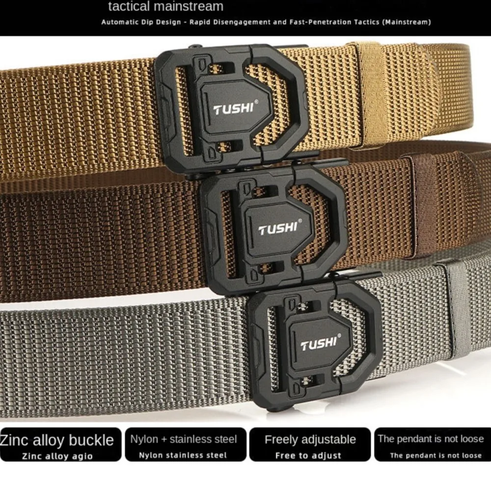 Quick Release Nylon Tactical Belt Inner Steel Strip Shape Retain Framework Dual Lock Buckle Mechanism Reinforced