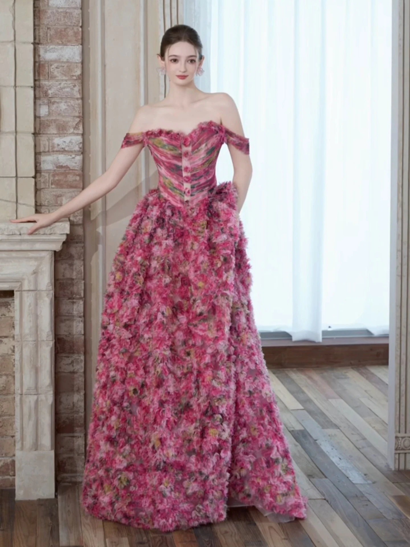 Vestido de noche elegante con hombros descubiertos, con cordones en la espalda, tren de barrido, vestidos de fiesta