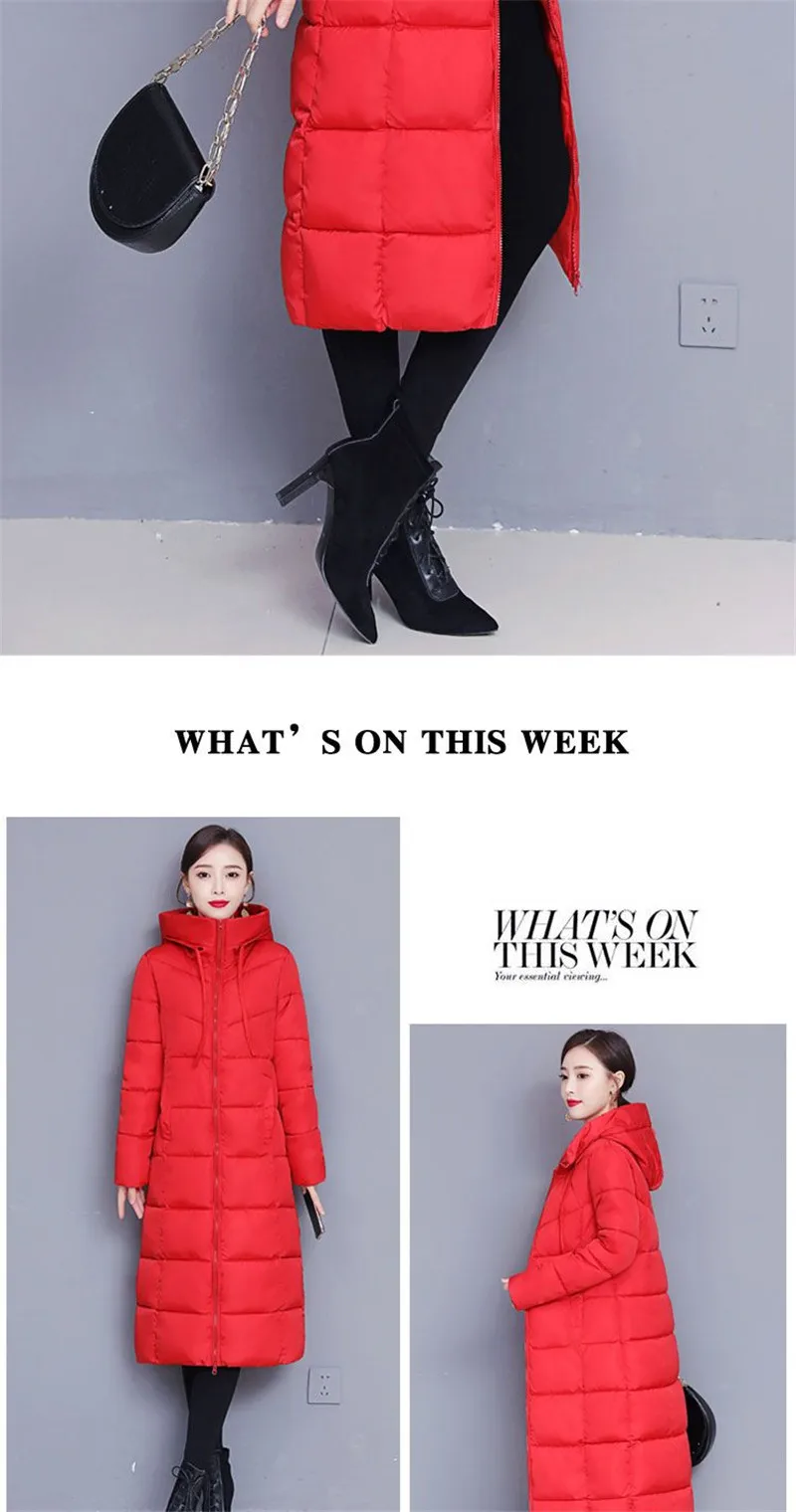 Winter 2023 New Down Cotton-Padded Jacket Long Loose Fashion Coat Thickened Outerwear Warm Zipper Hooded Solid Color Overcoat