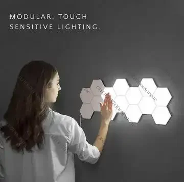 Modular LED Hexagon Wall Lamp, Creative Honeycomb Quantum Light Panels White ABS Magnetic DIY Atmosphere Wall Art with EU Plug