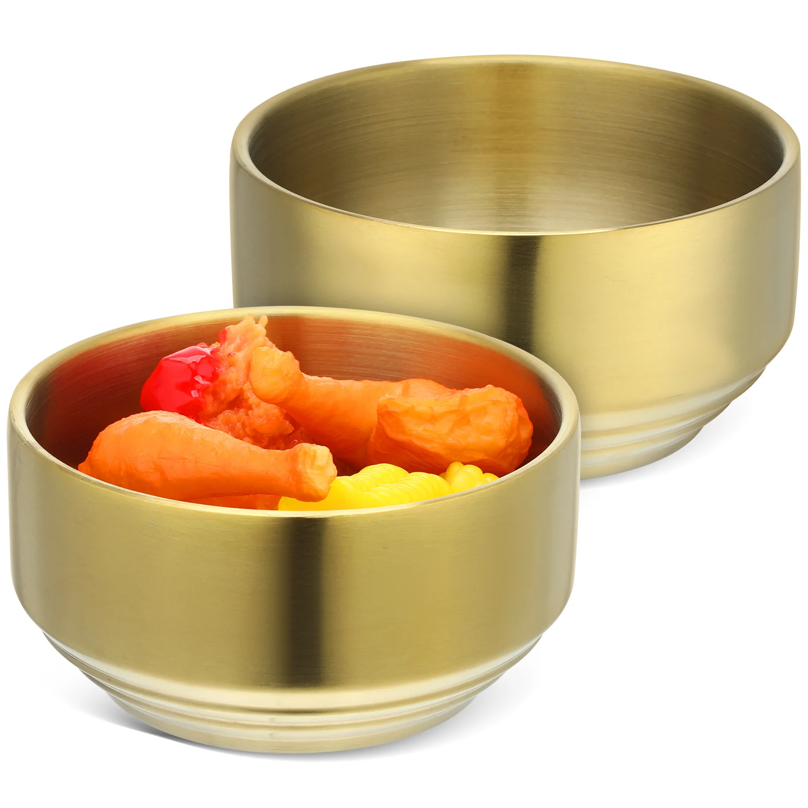 

2 pcs Stainless Steel Bowls Double Layer Insulated Heat Resistant Gold Cereal Rice Mixing Serving Dessert Fruit Snack Soup