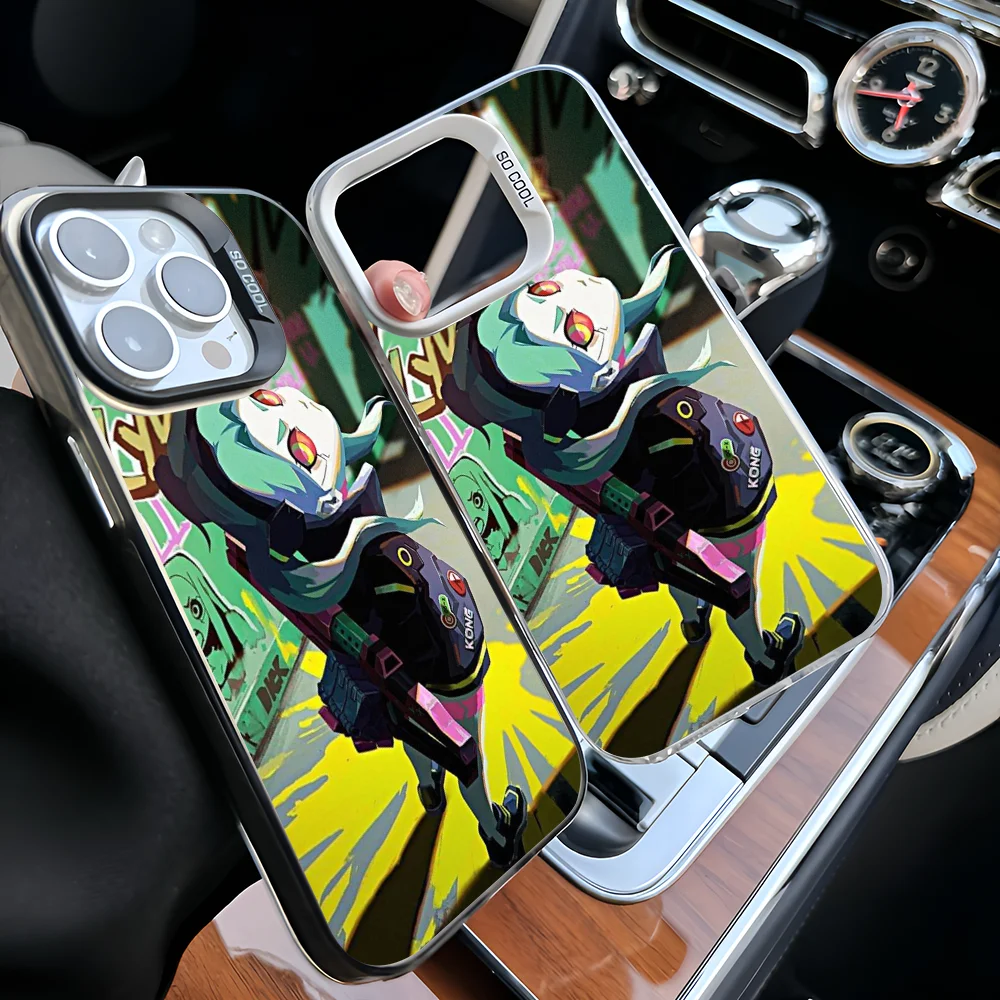 Epc E-Edgerunners Cartoon C- Cyberpunk Phone Case IMD Phone Case For IPhone 16 15 14 13 12 11 Pro Max Plus Color Silver Cover