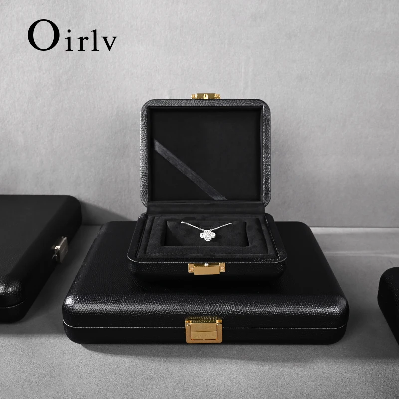 Black leather jewelry storage box Leather request wedding ring necklace earrings storage box Jewelry display box