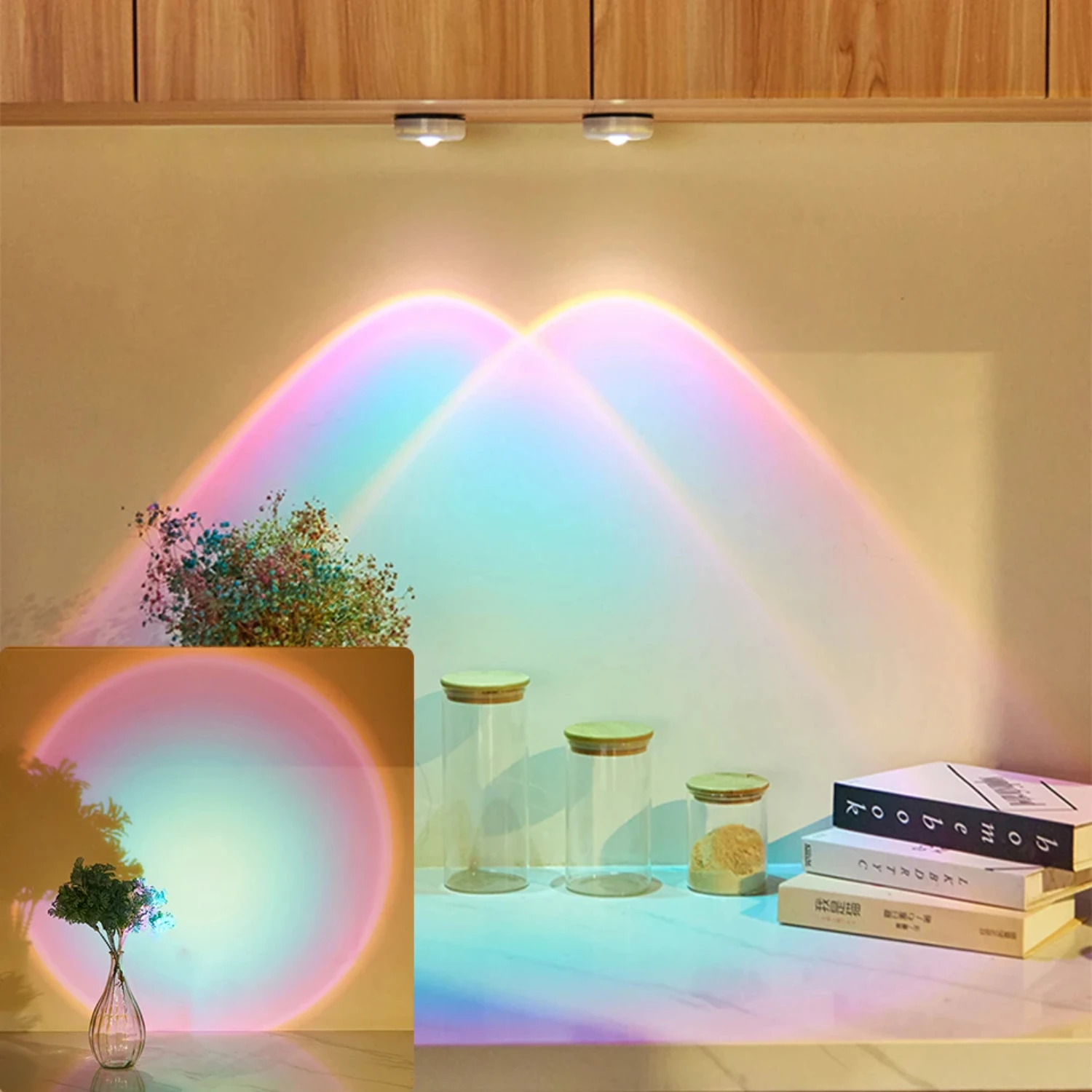 Wireless Sunset Lamp Night Light Projector Deoration  Wall Lamp Led Lights  Room Kitchen Display Cabinet Cupboard Bedroom