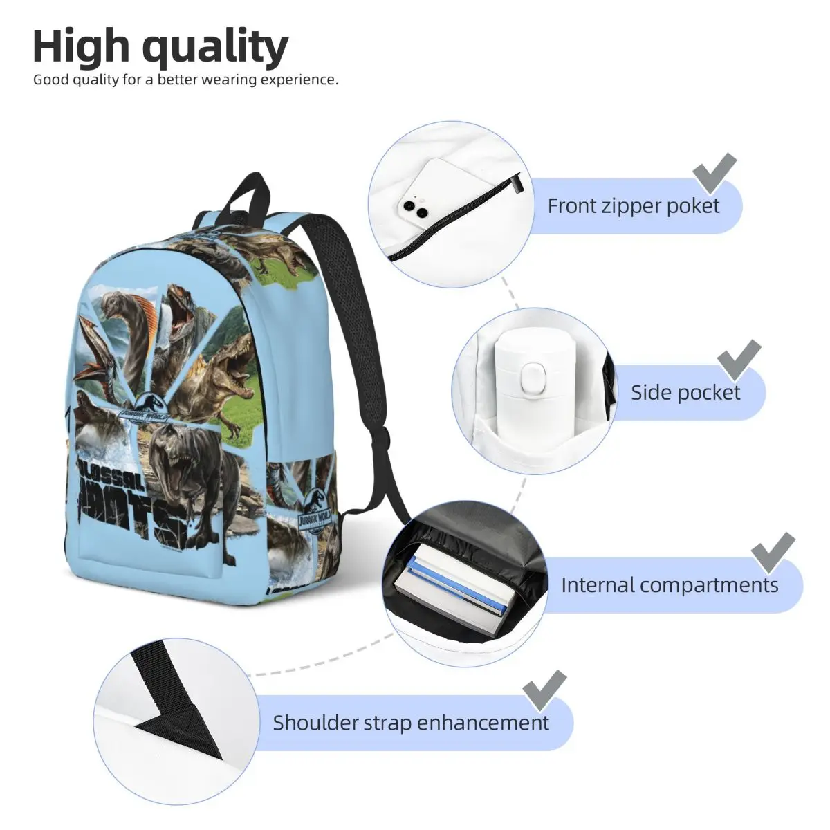 Jurassic World Rebirth Colossal Giants Herd Backpack Kawaii Backpacks Teen Trekking Pattern High School Bags Designer Rucksack