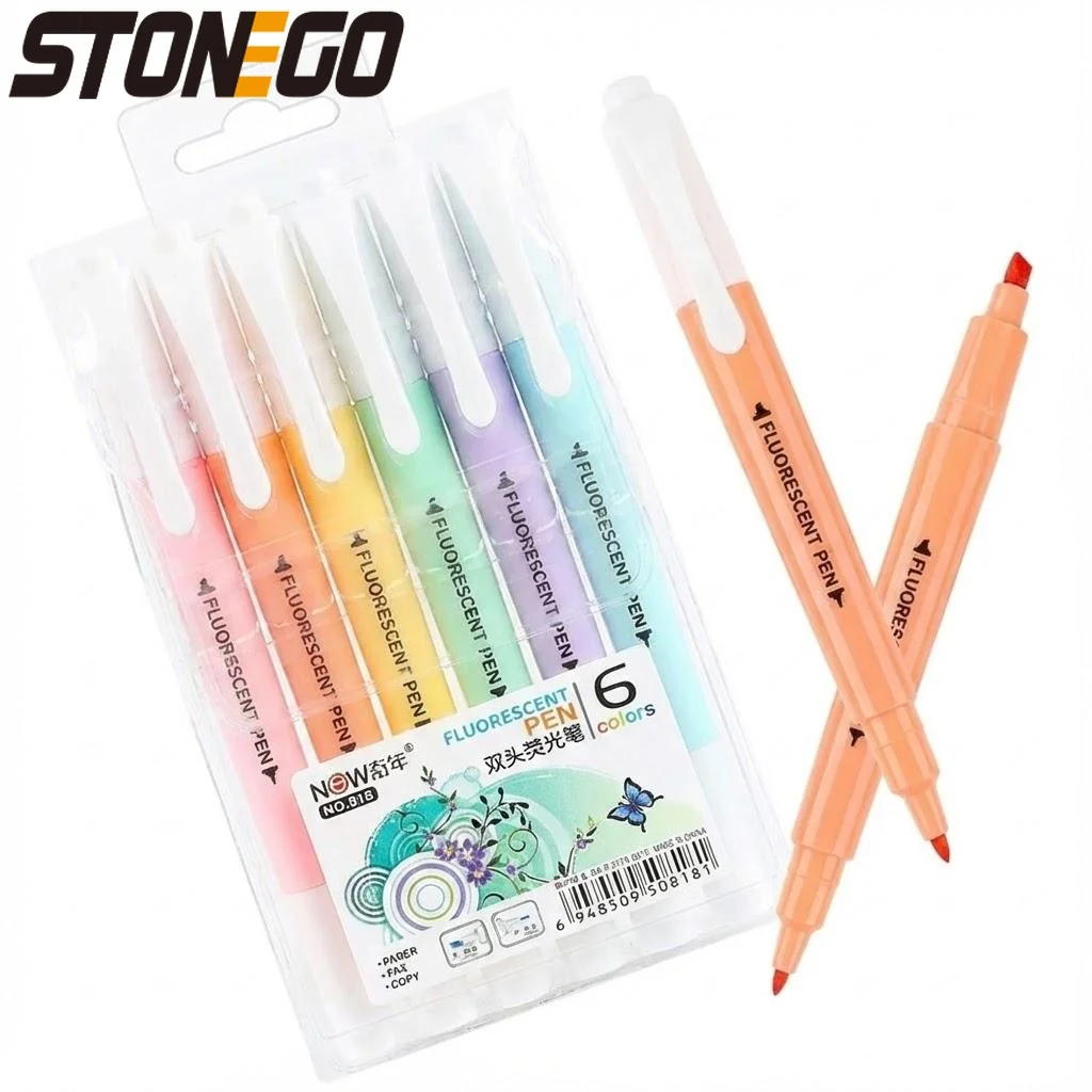 

6 шт. милых маркеров-выделителей конфетных цветов с двойной головкой, флуоресцентные маркеры для офиса и школы