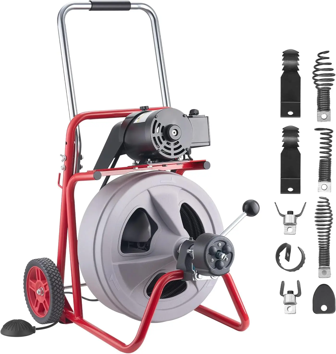 

Drain Cleaner Machine 100 FT x 1 2 Inch Auto Feed Sewer Snake Drain Auger on Wheels Portable Drain Cleaning Machine with 8