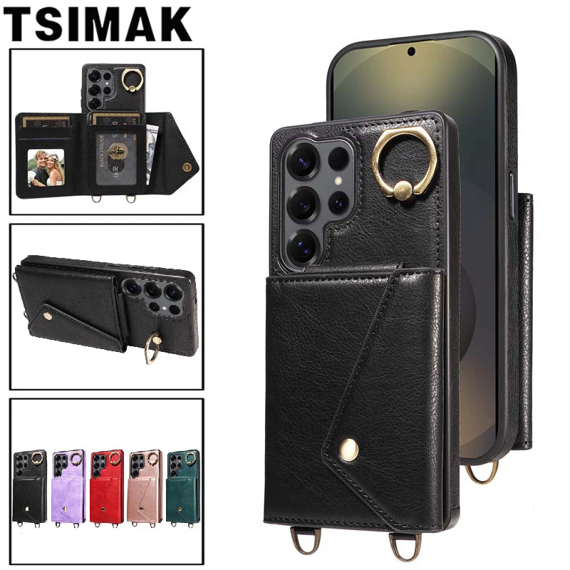 

Кожаный чехол-кошелек с отделениями для карт для Samsung Galaxy S24 S25 Ultra S23 FE S21 S22 A15 A25 A35 A55 A05 A05S 5G Чехол для телефона