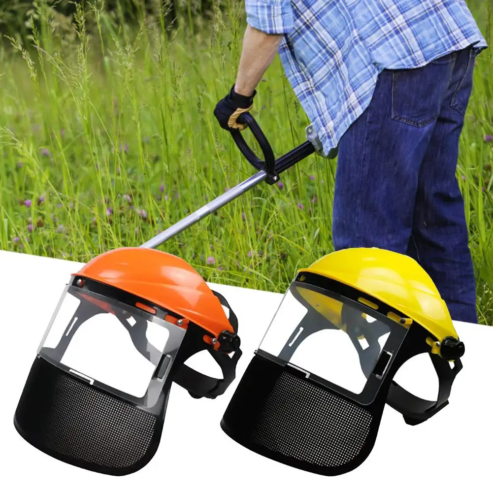1pc Garden Grass Trimmer Safety Helmet Hat with Full Face Mesh Protective Mask for Logging Brush Cutter Forestry Protection