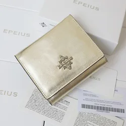 2023 New Luxury Top Layer Leather Lady Purse With Coin Pocket Fashion Light Gold Genuine Leather Women's Short Wallet  45