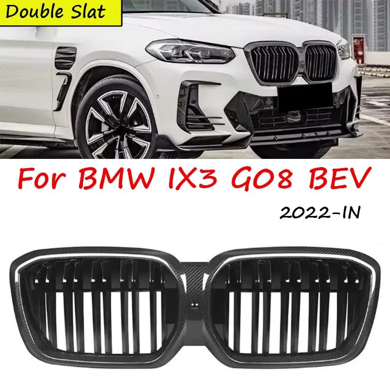 

Real Dry Carbon Fiber Front Grill Grille Replacement Front Bumper Air Vent Hood Kidney Grille For BMW IX3 G08 BEV 2022-IN