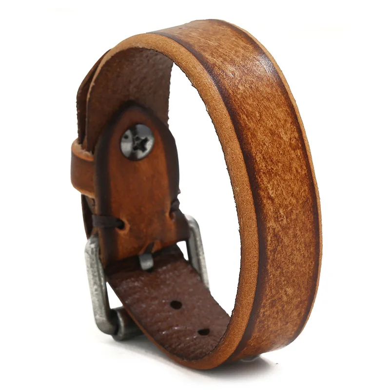 New Vintage Do Old Wide Cowhide Wrap Bracelets Accessories Personality Men Leather Bracelet Luxury Jewelry Gift Pulseras