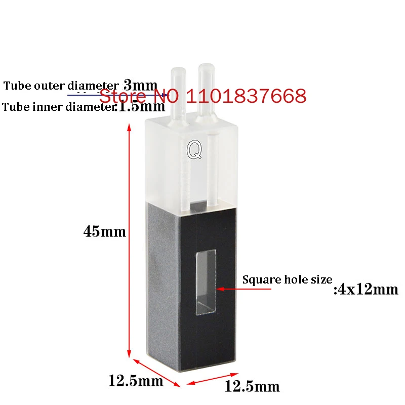 1 قطعة كوفيت تدفق الكوارتز ثقب مربع 480ul/خلية تدفق الكوارتز أبيض وأسود/نقل الأشعة فوق البنفسجية
