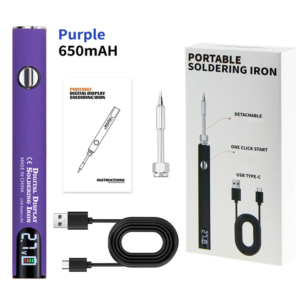

650mAh Rechargeable Soldering Iron LED Display USB Charging Three-speed Adjustable Voltage 510 Connector Cordless Soldering Iron