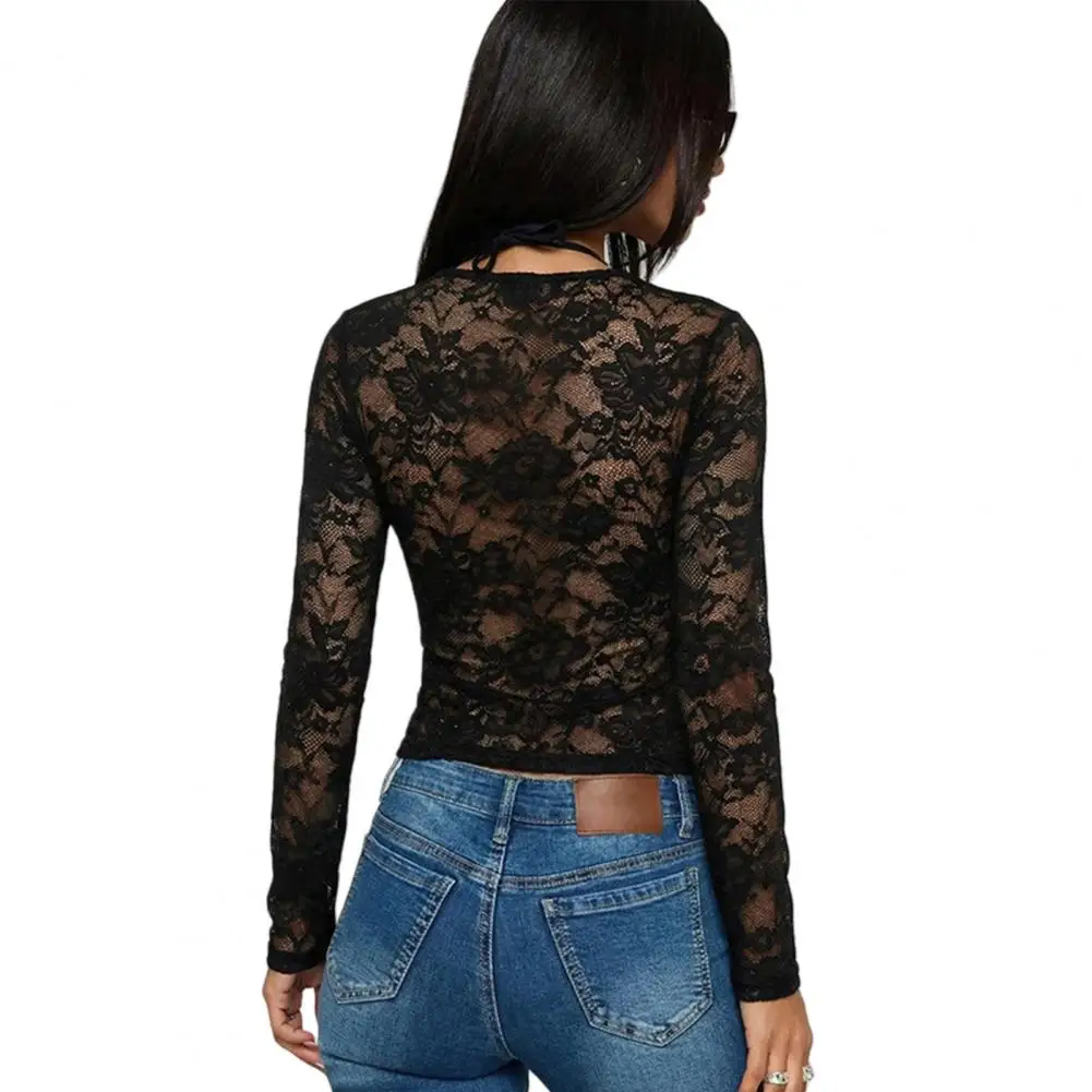 

Women Blouse Women’s V-neck Long Sleeve Pullover Top Hollow Embroidery Lace Blouse Slim Fit Mesh Detail Shirt for Wear Women