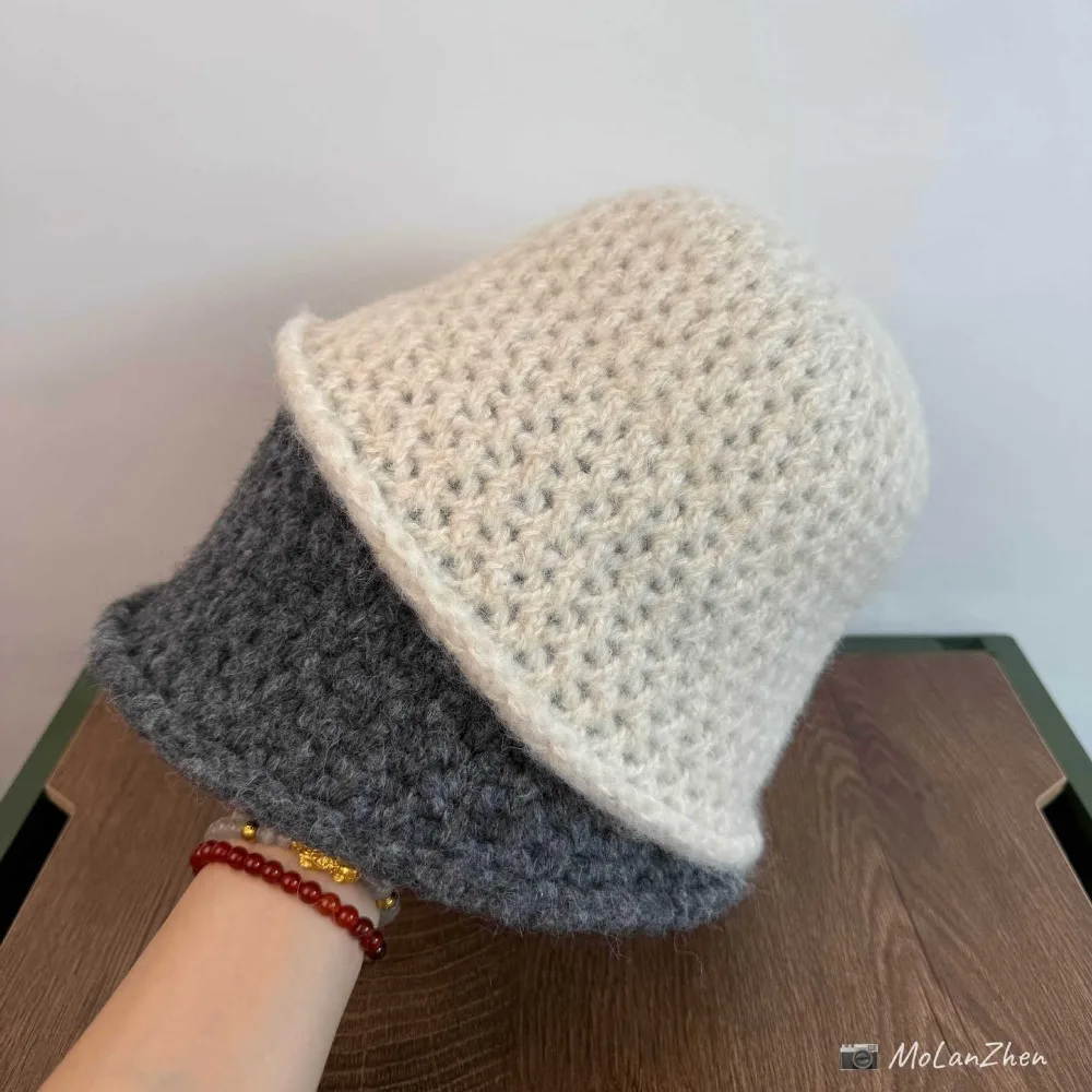 

Женская вязаная шерстяная панама — мягкая текстурированная кепка-ведро, теплый зимний модный аксессуар бежевого, серого, коричневого и винно-красного цвета