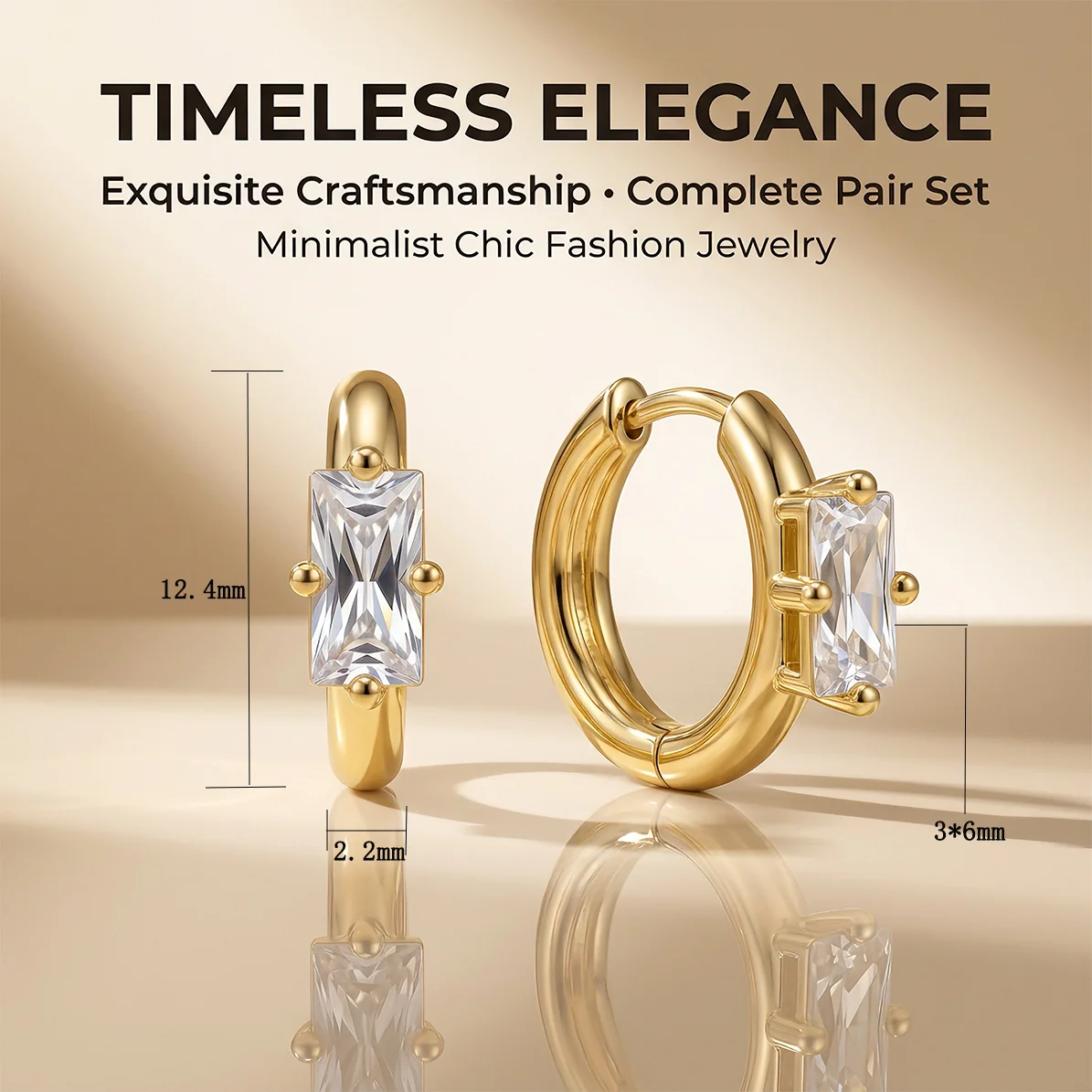 Moonmory Original Design Schmuck Minimalistische Rechteckige Huggie-Ohrringe für Damen 5A Messing 14K Doppel-Goldplattierung Geschenk-Ohrringe – Detail 6