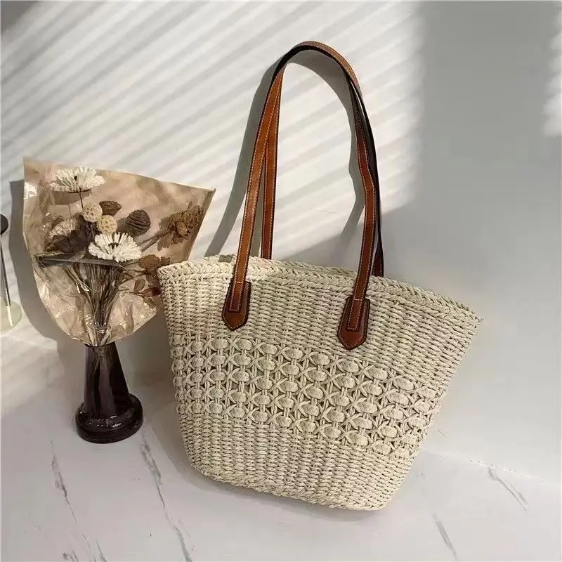 New Fashion Women\'s Straw Woven Tote Hobo Bag Large Capacity Shoulder Bag Summer Beach Handbag Handmade Top Handle Satchel