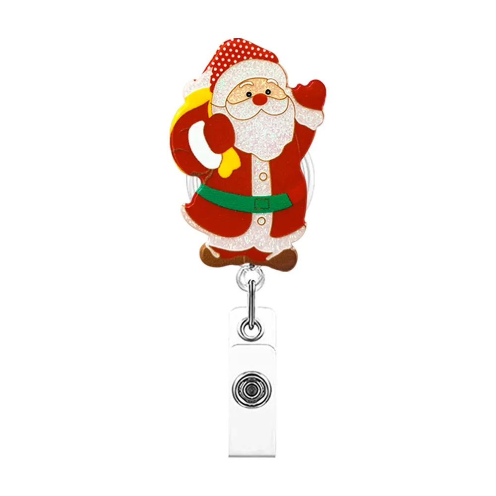 

Acrylic Christmas Badge Reel Santa Claus Snowman Elk Retractable Badge Holder Xmas Decoration Cartoon ID Card Holder