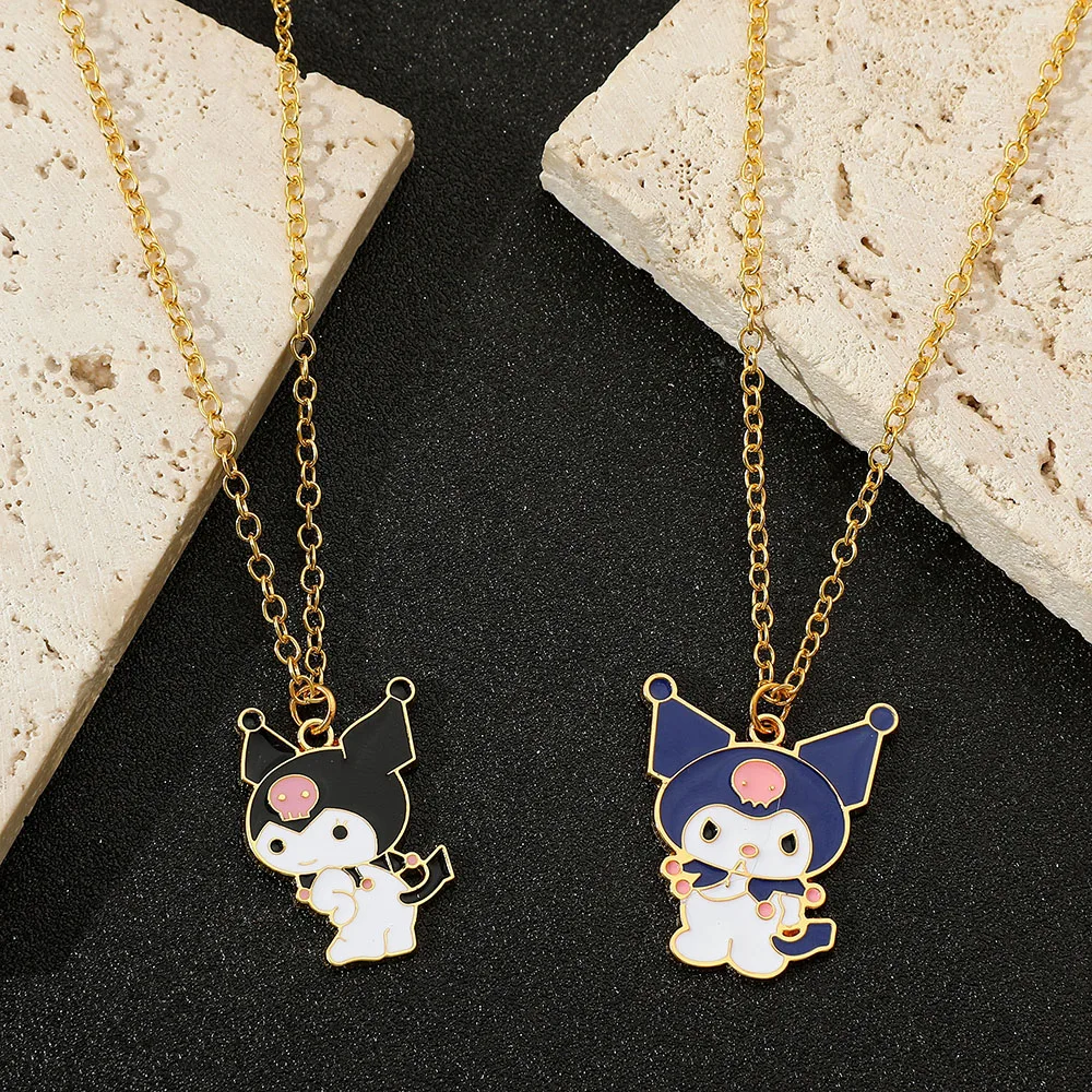 Anime Sanrio Figure Necklace Kuromi Cartoon Metal Enamel Pendant Necklace Kawaii Women Girl Party Birthday Jewelry Gifts