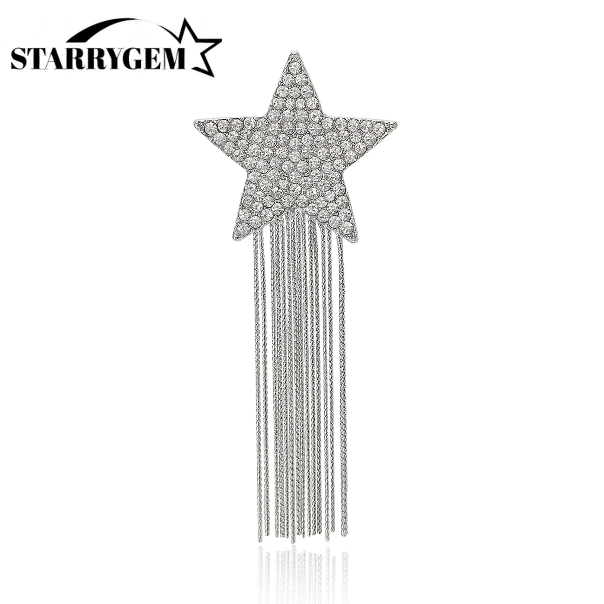 Tassel Shooting Star Pins for Women Unisex Rhinestone Star Brooches Office Party Friend Gifts Jewelry Accessories