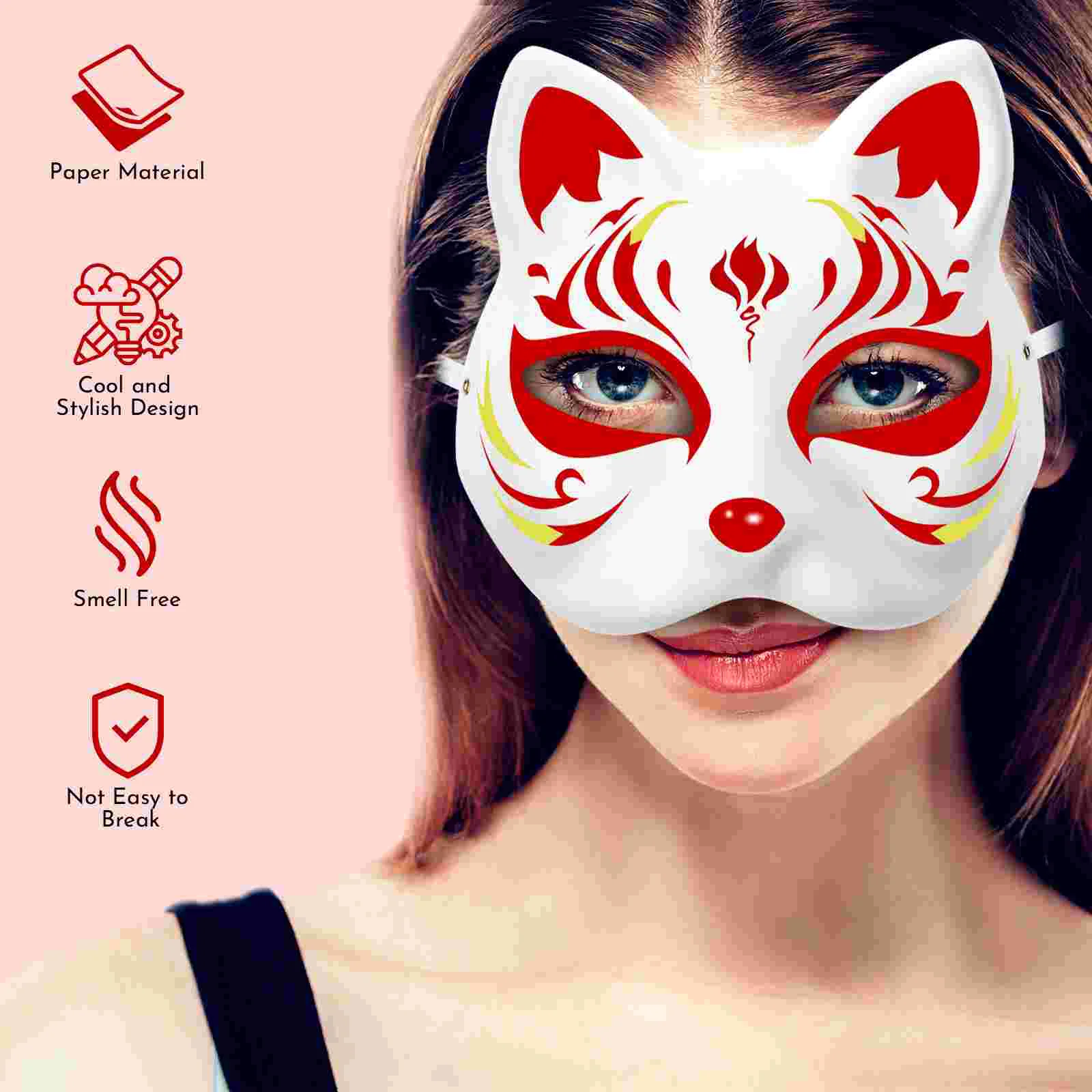 5 piezas de máscara facial de gato para niños, mascarada vacía, maquillaje de Halloween, papel en blanco para mujeres y niños