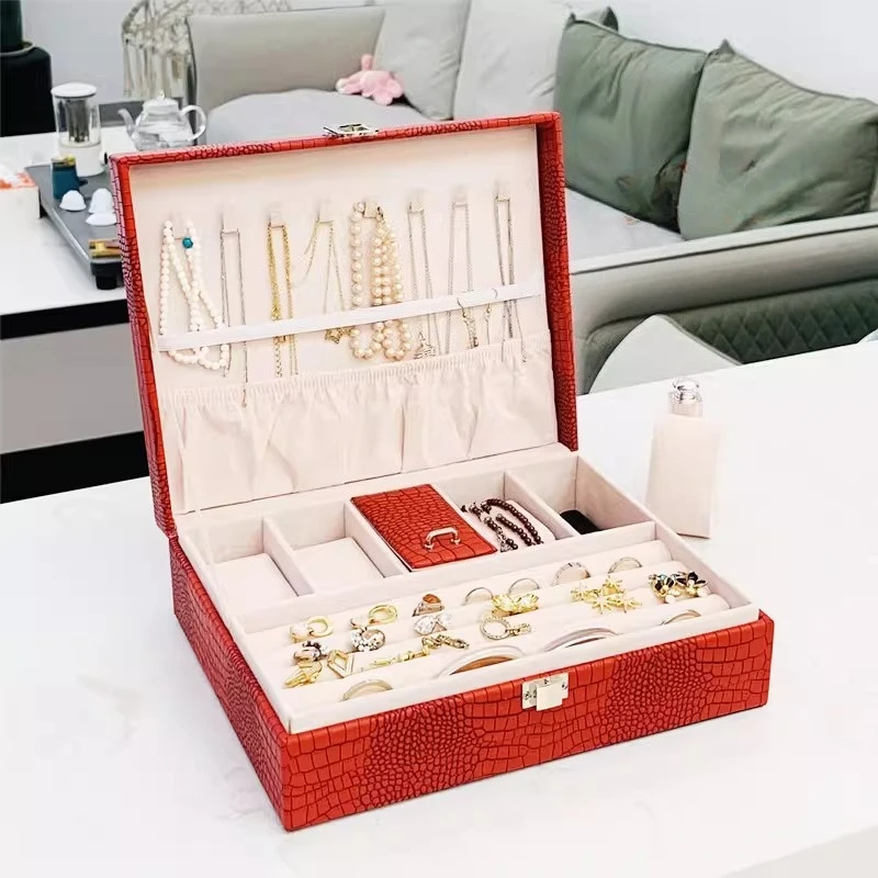 

Портативная кожаная шкатулка для украшений класса люкс, эстетичная женская коробка для хранения ювелирных изделий, органайзер для серег, часов и колец, упаковка для украшений