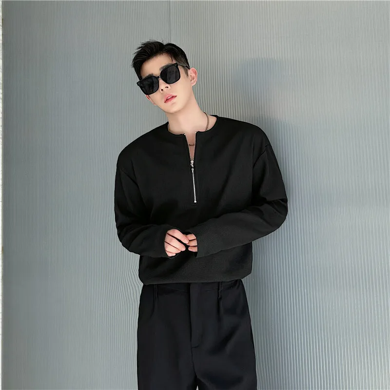 

Футболка мужская с круглым вырезом, простая повседневная тенниска на молнии, повседневная майка с длинным рукавом, однотонная шикарная рубашка, осень 2024