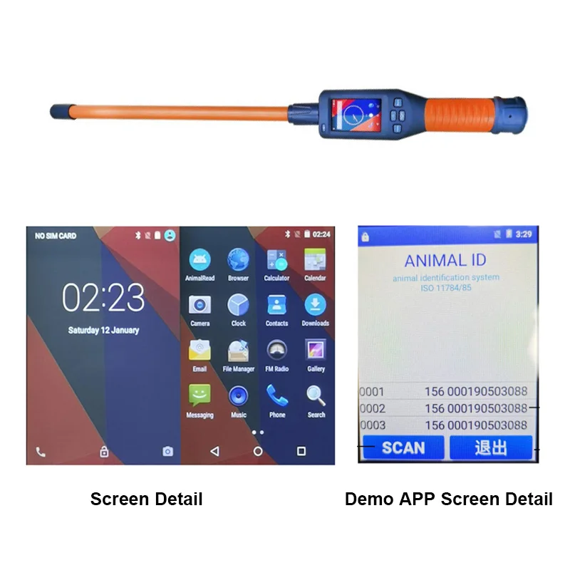 ISO11784/5 FDX-A、FDX-B、HDX マイクロチップ耳タグスキャナー牛ラクダ RFID 動物リーダー Android オペレーティングシステム Wi-Fi 接続