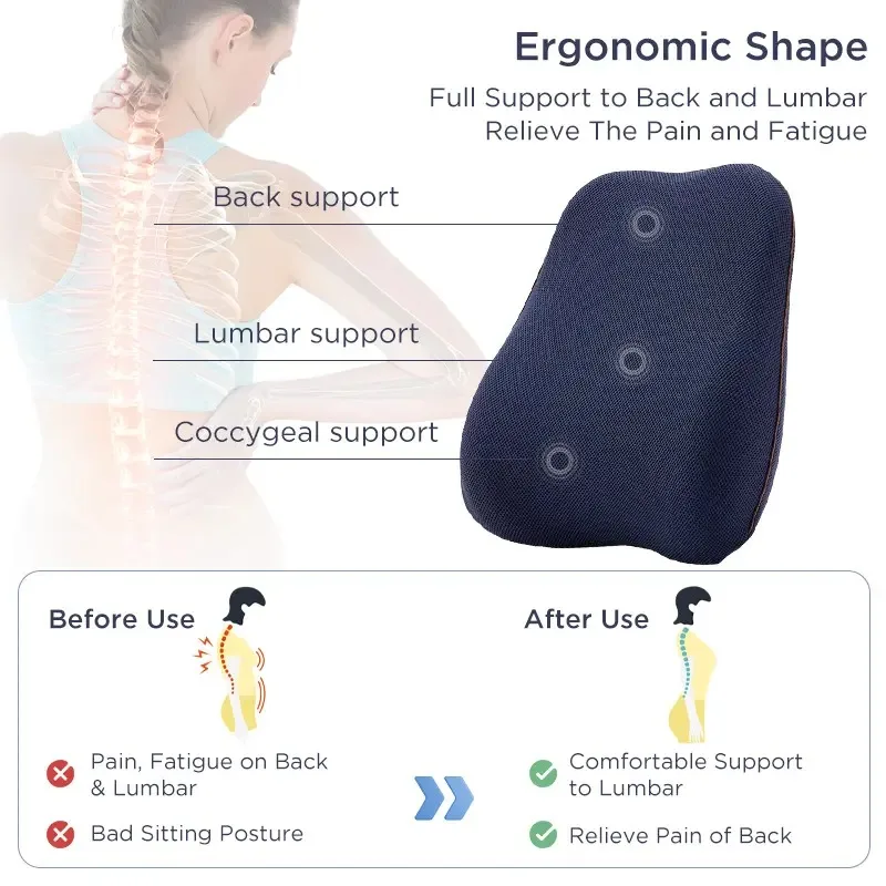 Office Home Chair Memory Foam Comfortable Adjustable with Orthopedic Support Waist Pillow Cushion