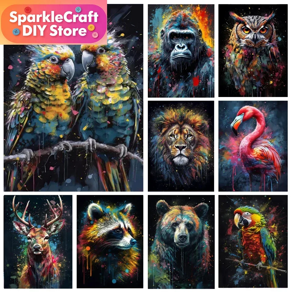 1 pieza de pintura de diamante 5D DIY sin marco, con motivos de Graffiti, Flamenco, Mono, Loro, Gorila, Búho, Ciervo, Tigre, Mosaico de diamantes completo y Bordado para pared