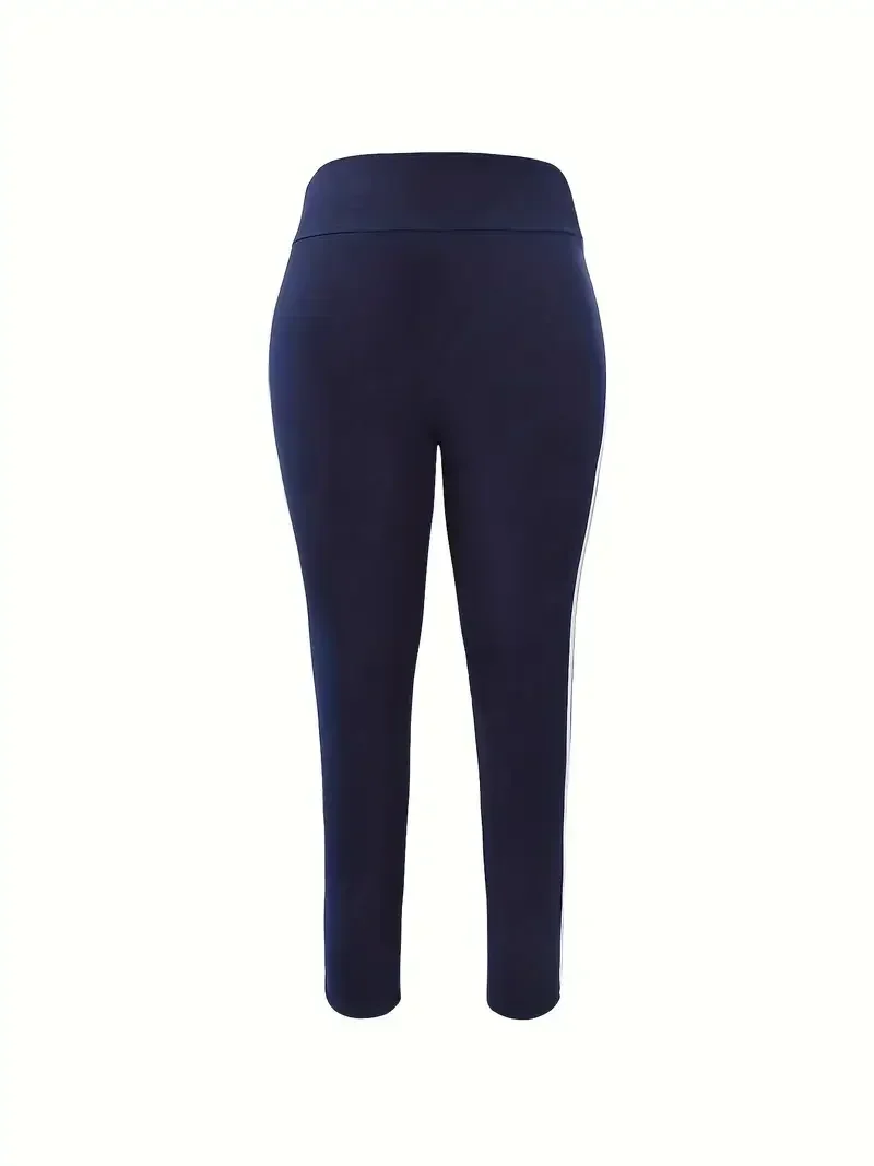 Celana Olahraga Ramping Kasual Wanita Ukuran Plus 1XL-5XL Celana Lari Celana Legging Bergaris Modis