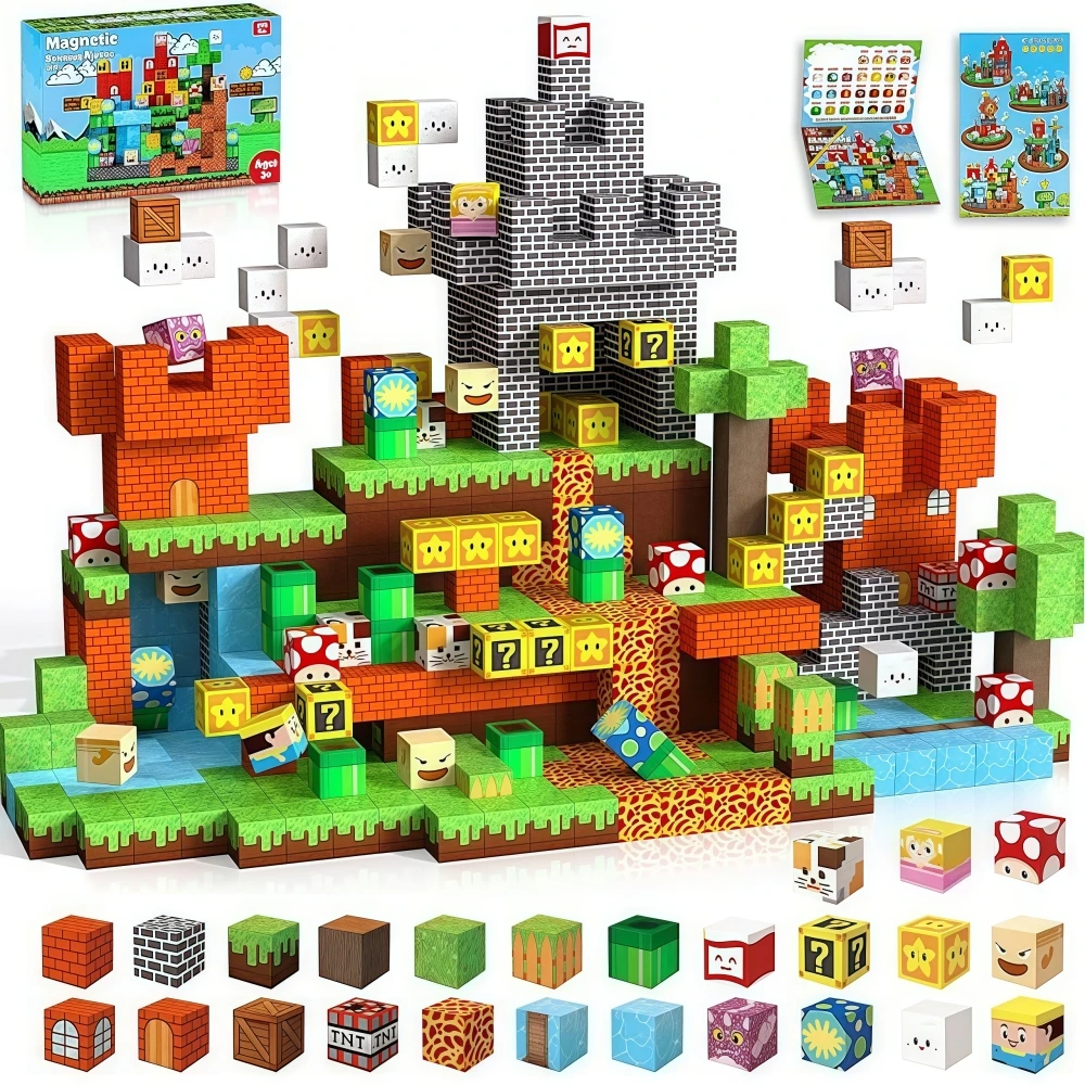 

Magnetic Building Blocks Boys Girls Toddler Toys , Game Based Build My Toy World with Magnet Cubes, Back To School Gifts