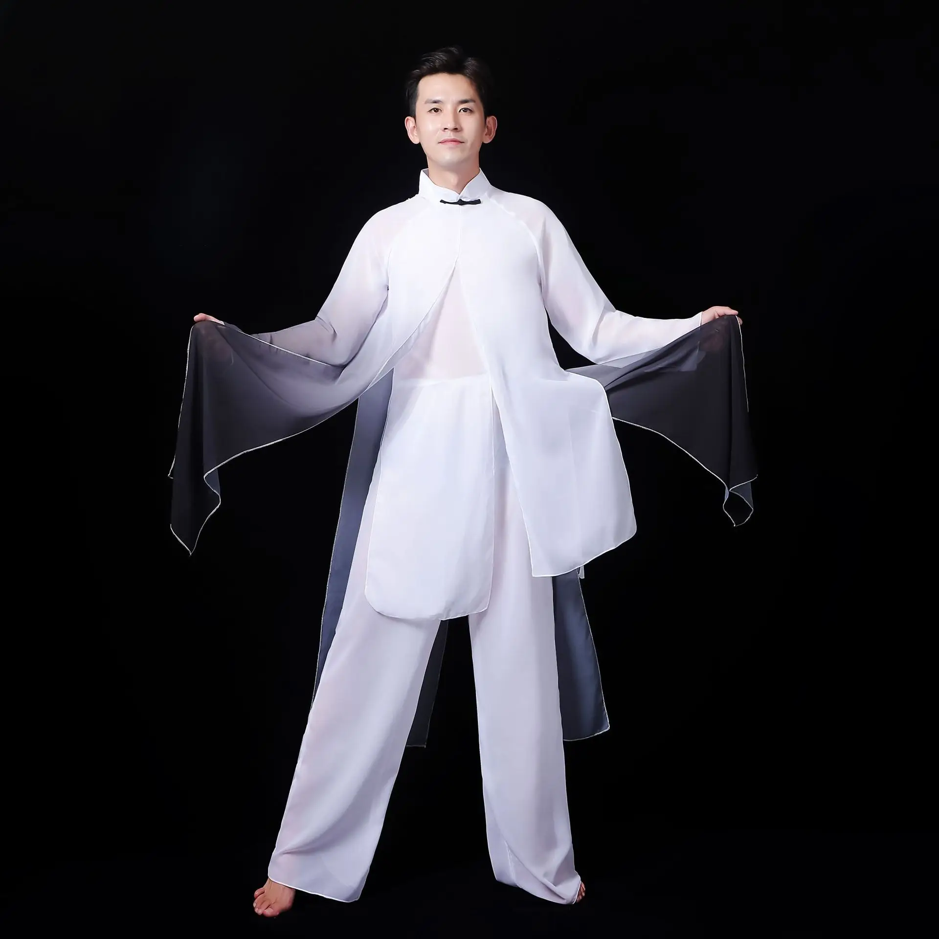 Chinese Style Ethnic Dance Performance Costumes Ink and Wash Han Tang Classical Dance Men Traditional Yangko Folk Dance Clothing