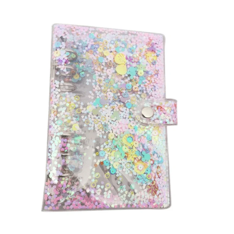 

1Pc A5 Binder Notebook Quicksand Sequin Binder Transparent Cover PVC Manual Ledger Replacement Agenda 2024/25 Notepad Planner