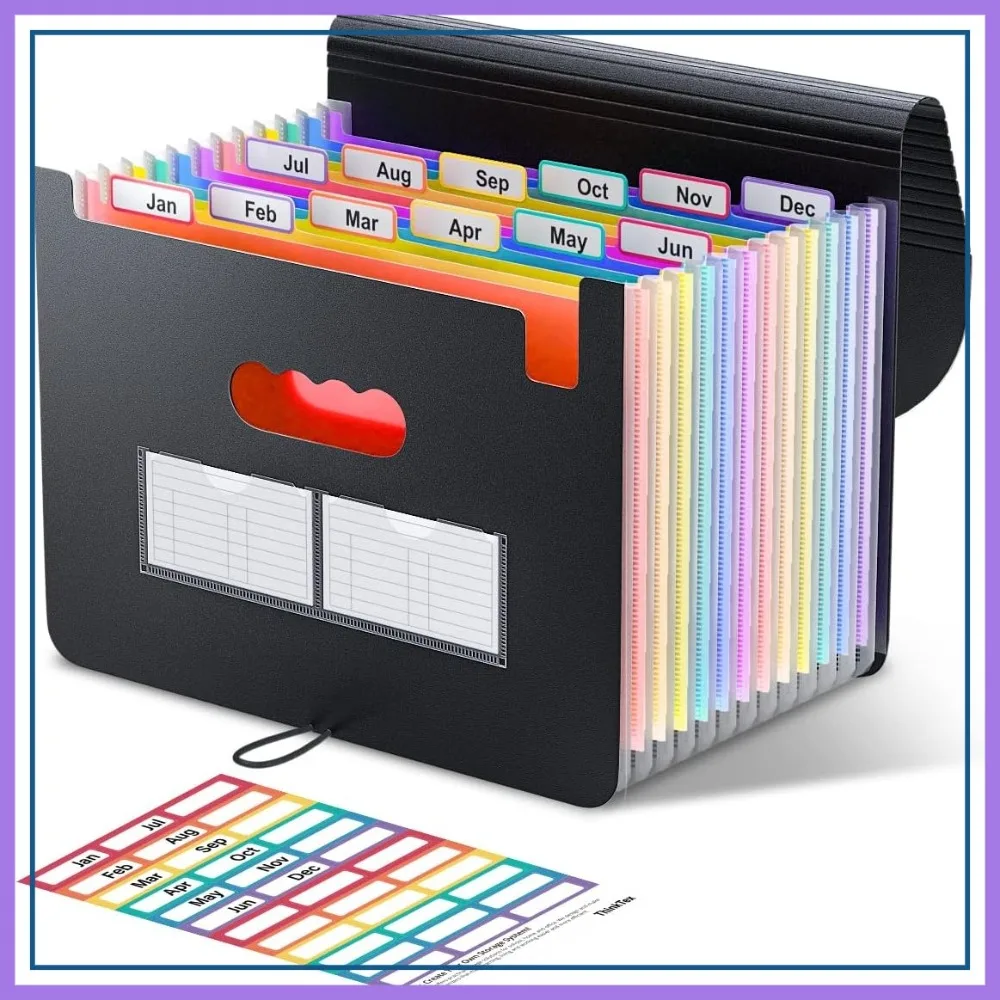

12-Pocket Accordion File Organizer, Letter/A4 Expanding Folder for Receipts, Bills, Taxes, Documents, Office, Home, Black