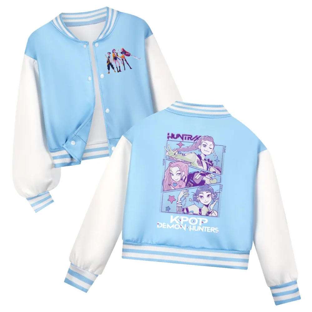Kurtka baseballowa K-Pop Demon Hunters dla dzieci - styl Harajuku Huntrx Rumi kostiumowe płaszcze - wiosenno-jesienne ubrania dziecięce