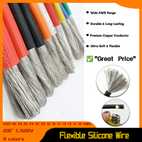 30 28 26 24 22 20 18 16 15 14 13 12 10 AWG High Temperature Flexible Copper Heat-resistant cable 1M/5M Ultra Soft Silicone Wire