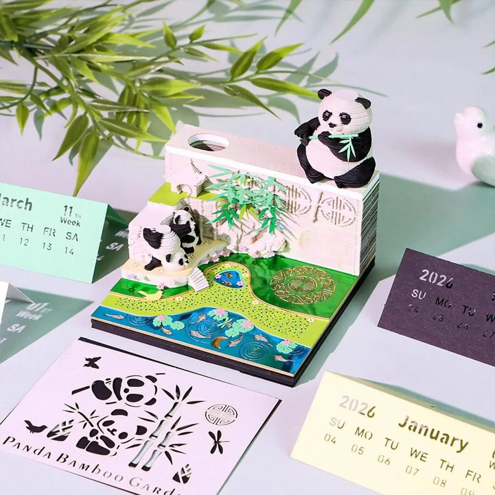 

3D Calendar 2026 Desk Calendar 3D Paper Art Notepad With Pen Holder Tearable Paper Carving Art Craft For Desk School Home Living
