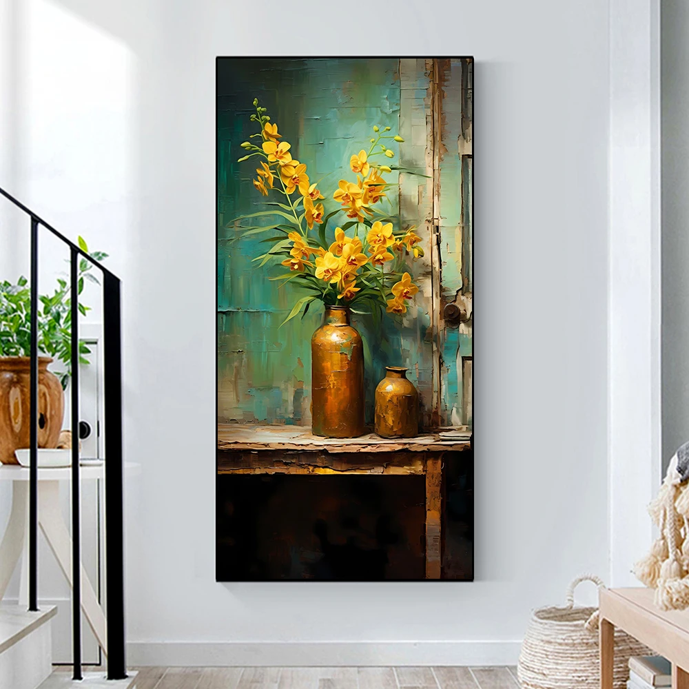 مجردة الرجعية بوعاء زهرة جدار الفن ، قماش اللوحة ، ملصق الجمالية ، الطباعة ، غرفة المعيشة ، الشرفة ، الخلفية ، ديكور المنزل